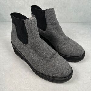 Eileen Fisher Boots Womens 9.5 Gray Chesea Fleece Wedge Heel Pull On Ankle